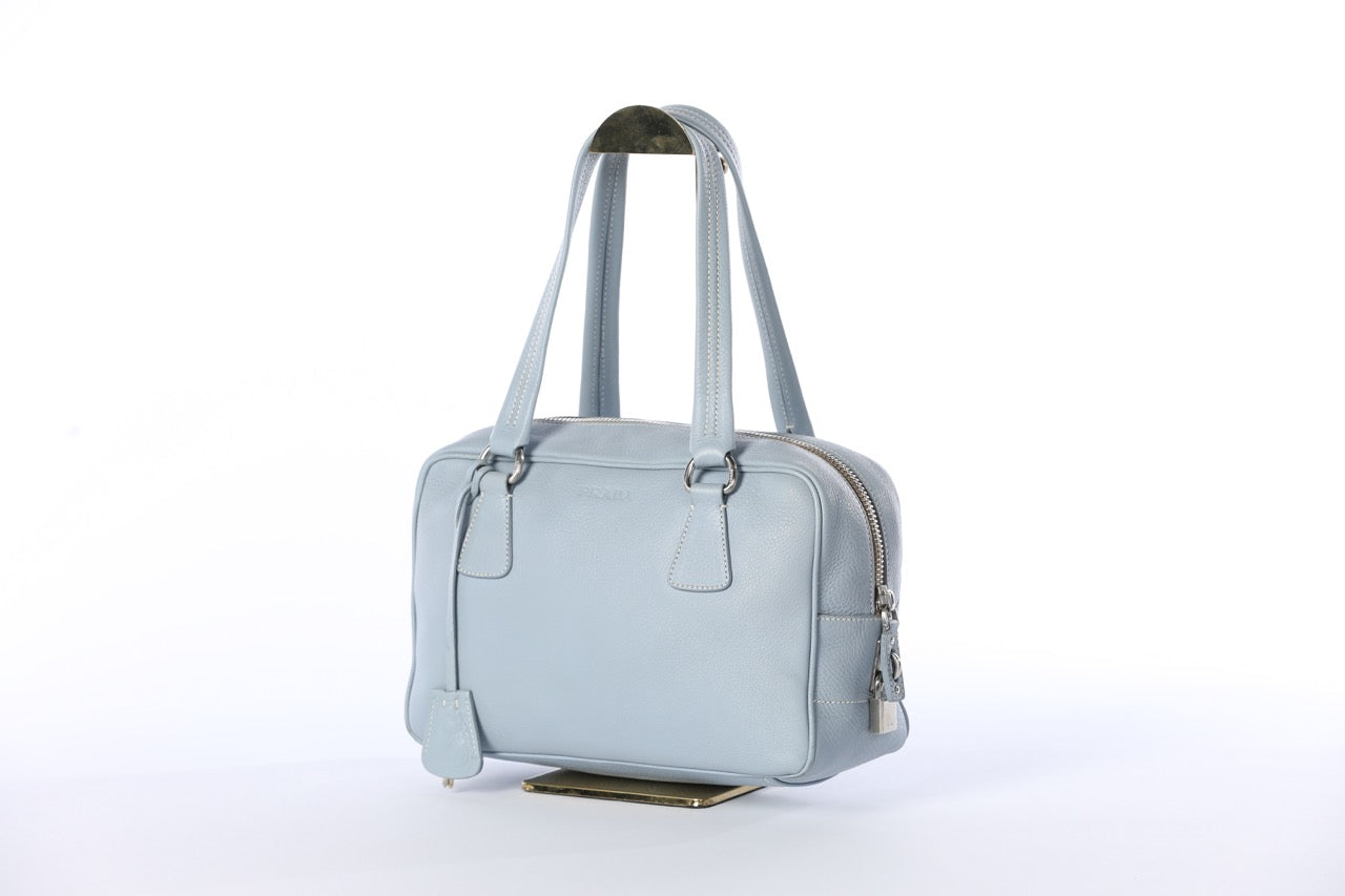 Prada Light Blue Leather Bauletto Satche Shoulder Bag