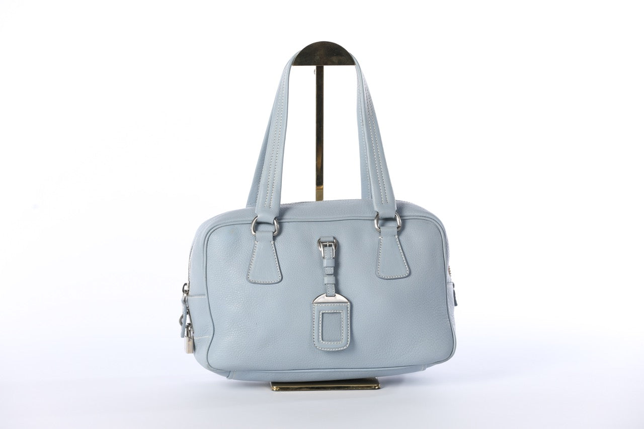 Prada Light Blue Leather Bauletto Satche Shoulder Bag