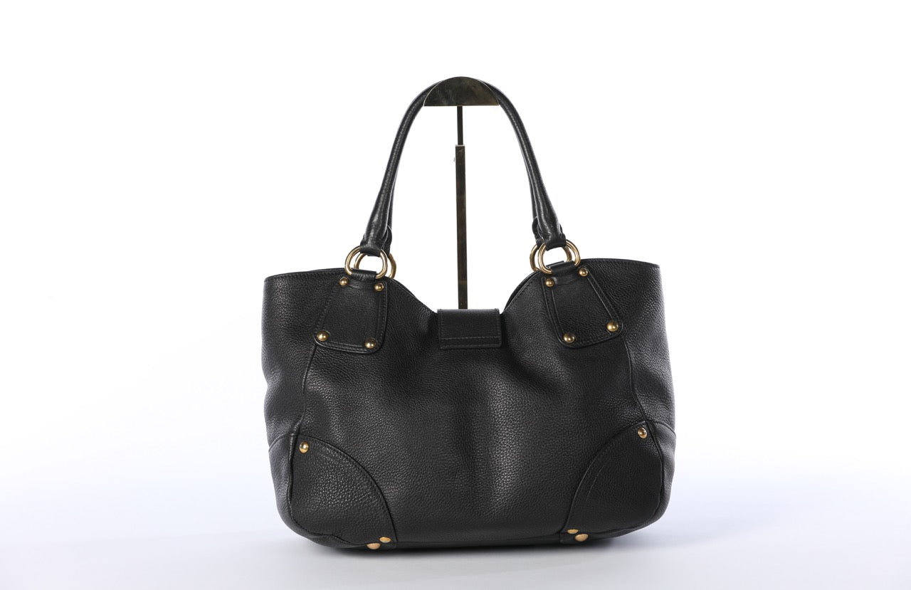 Prada Black Vitello Daino Shoulder Bag w Gold Hardware