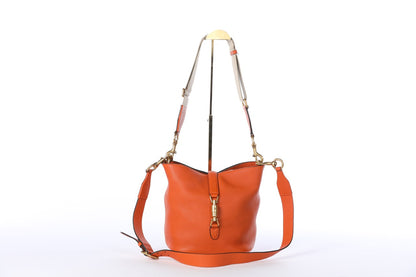 Gucci Orange "Jackie" Soft Leather Bucket Bag w Gold Hardware