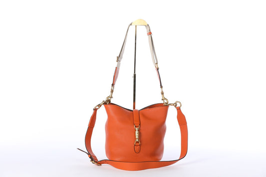 Gucci Orange "Jackie" Soft Leather Bucket Bag w Gold Hardware
