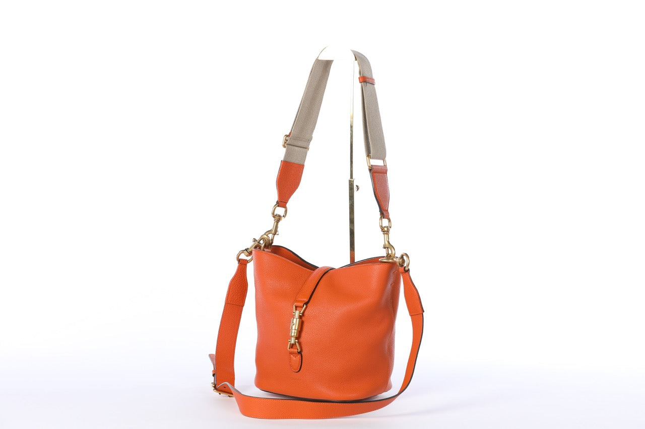 Gucci Orange "Jackie" Soft Leather Bucket Bag w Gold Hardware