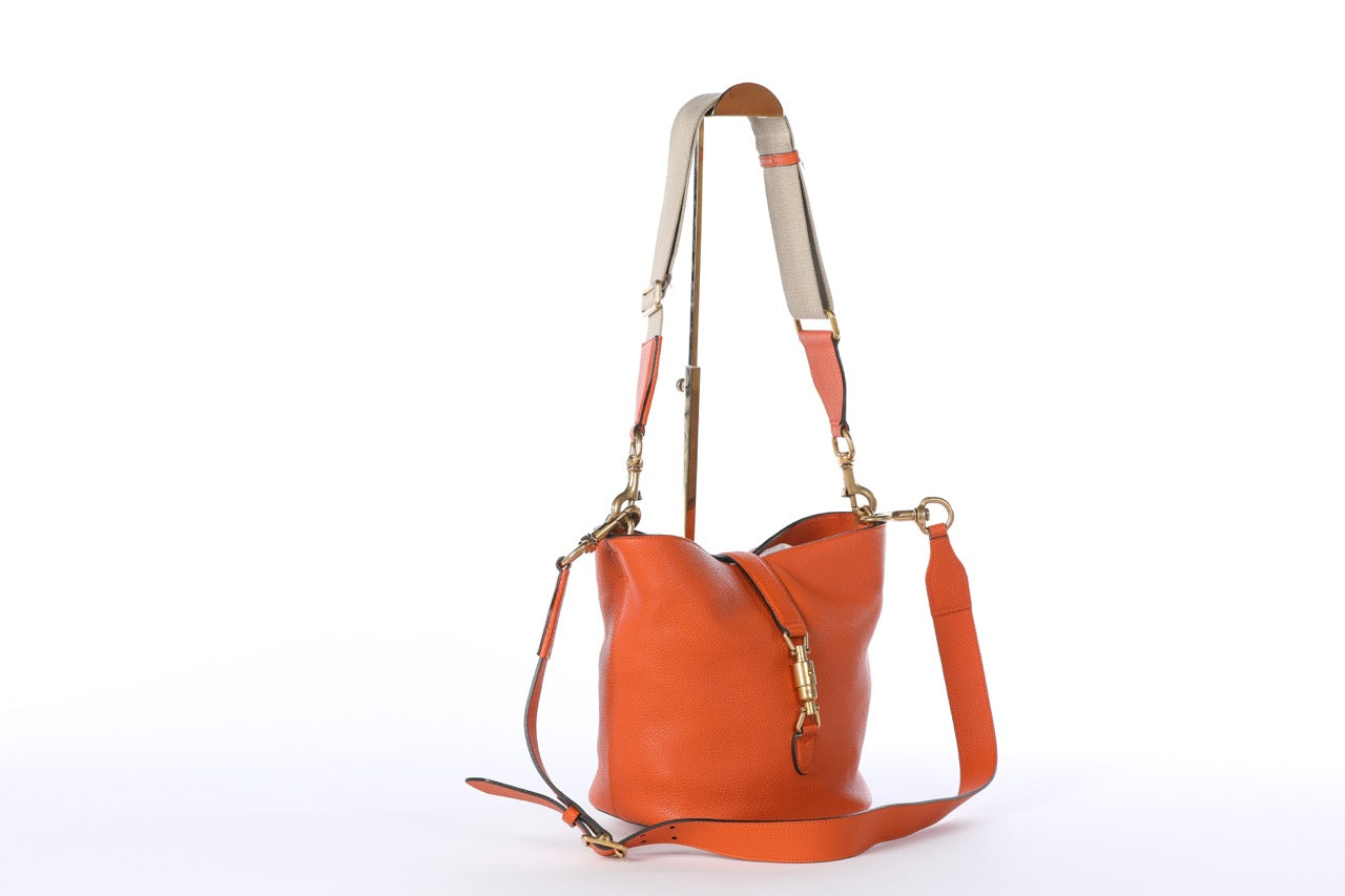 Gucci Orange "Jackie" Soft Leather Bucket Bag w Gold Hardware