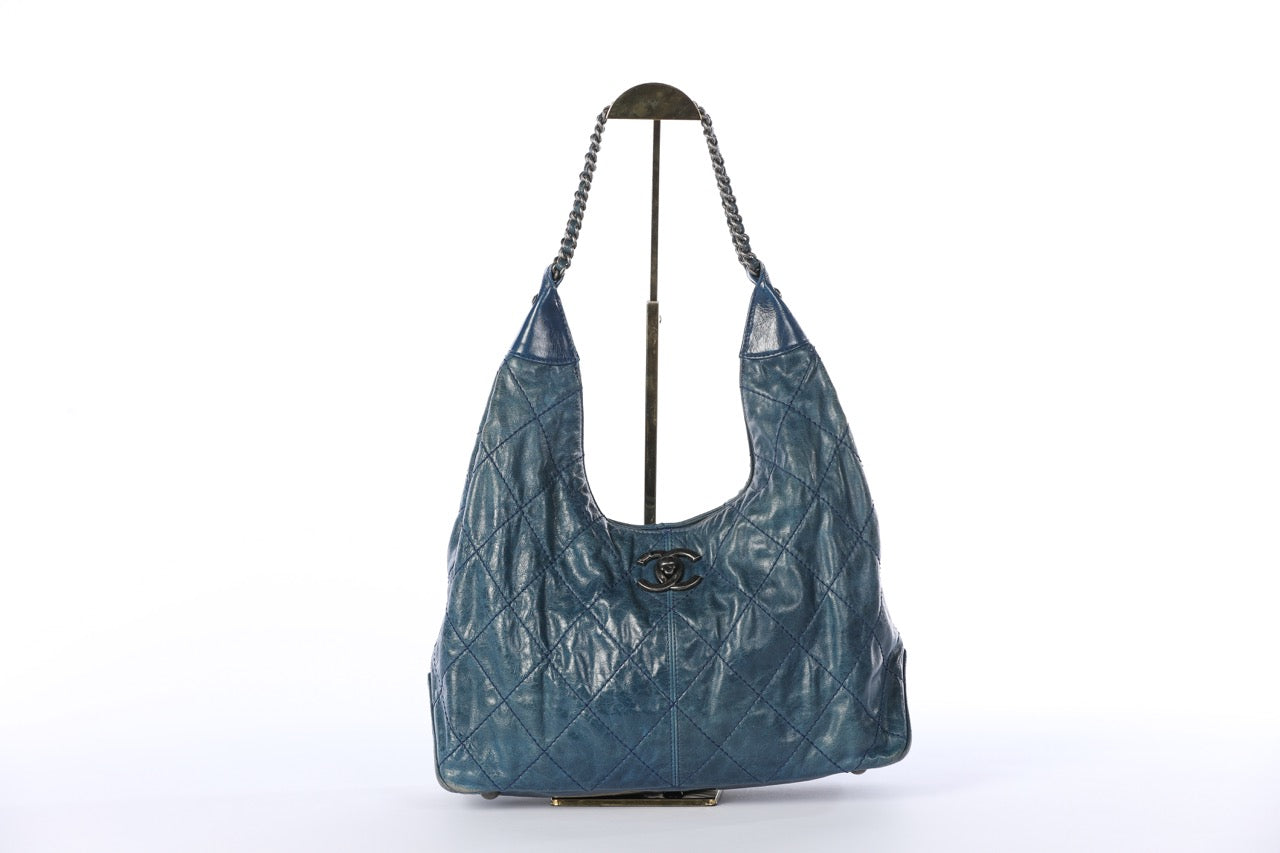 CHANEL Blue Quilted Supple Coco Hobo Bag