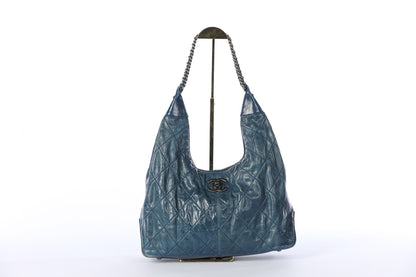 CHANEL Blue Quilted Supple Coco Hobo Bag