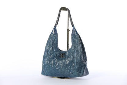 CHANEL Blue Quilted Supple Coco Hobo Bag