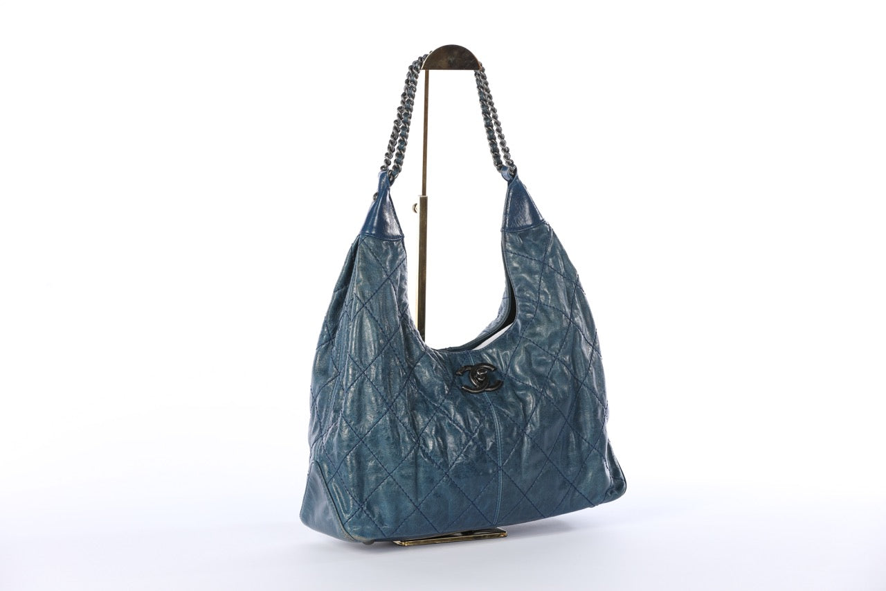 CHANEL Blue Quilted Supple Coco Hobo Bag