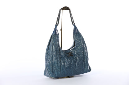 CHANEL Blue Quilted Supple Coco Hobo Bag