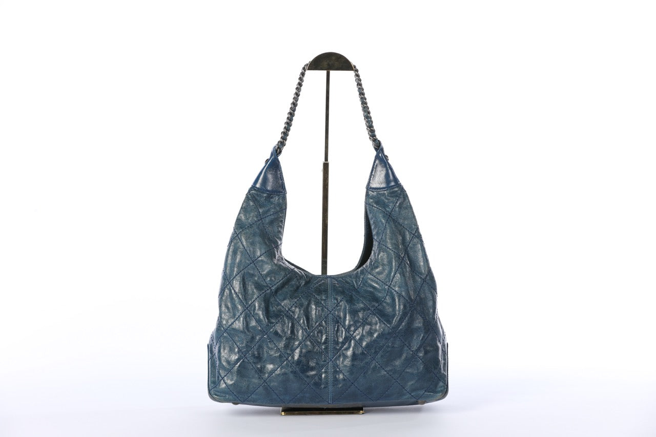 CHANEL Blue Quilted Supple Coco Hobo Bag