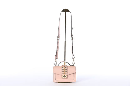 Valentino Pink Leather Flap Lock Top Handle/Crossbody Bag w Gold Studs