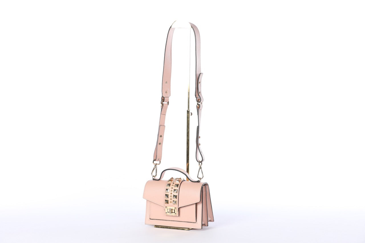 Valentino Pink Leather Flap Lock Top Handle/Crossbody Bag w Gold Studs