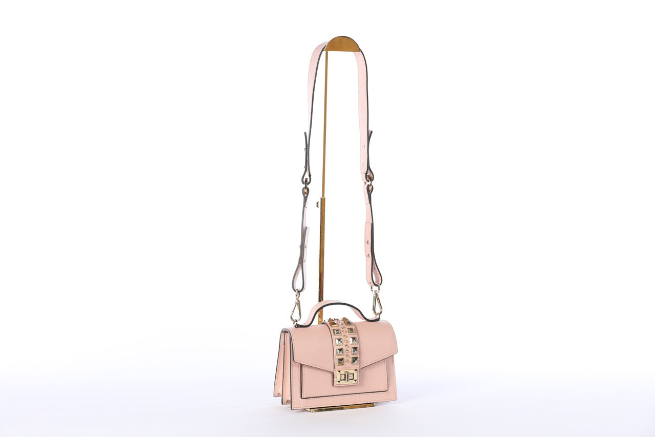 Valentino Pink Leather Flap Lock Top Handle/Crossbody Bag w Gold Studs