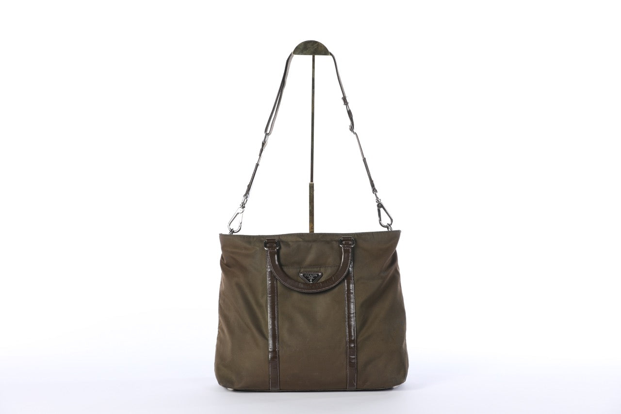 Prada Brown/Olive Top Handle Bag w Adjustable Shoulder Strap w Dust Bag