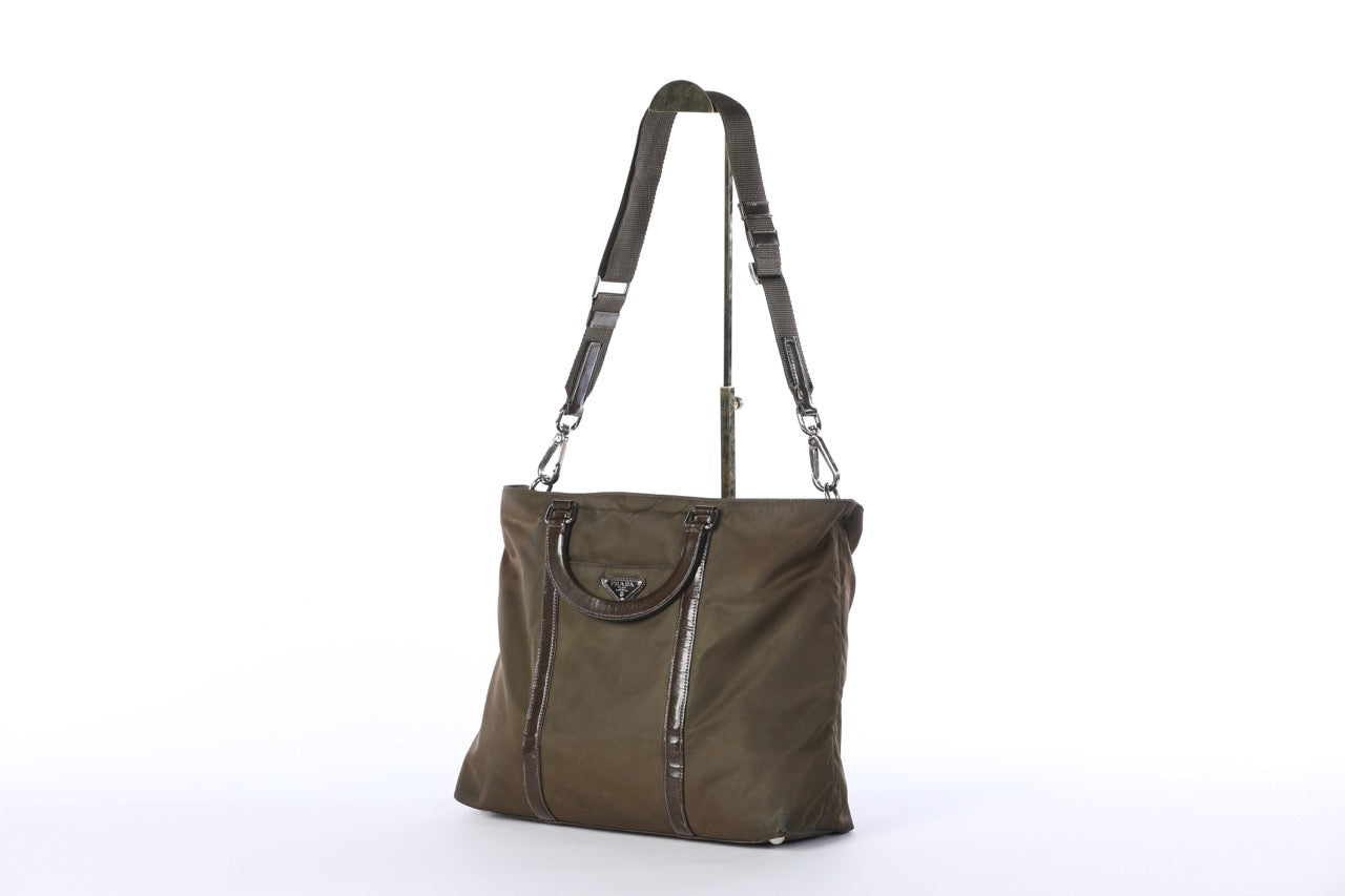 Prada Brown/Olive Top Handle Bag w Adjustable Shoulder Strap w Dust Bag