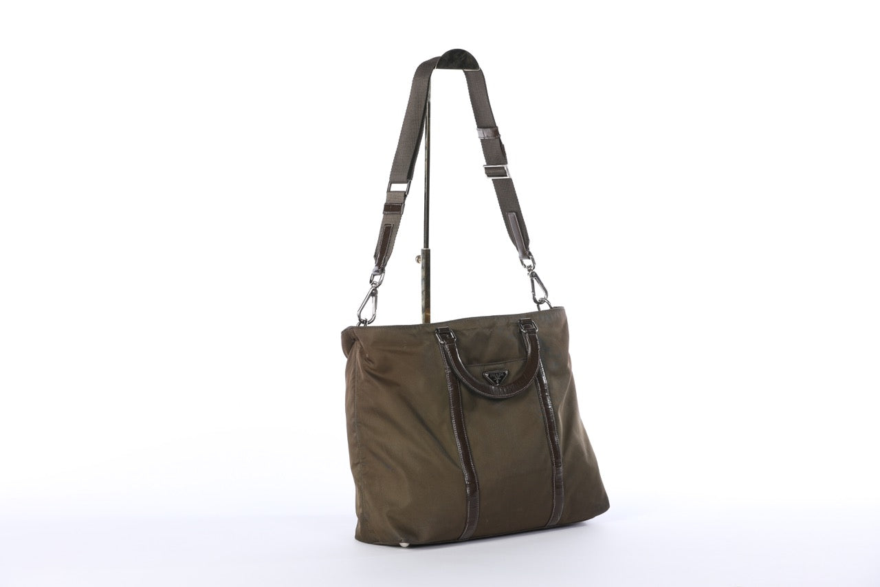 Prada Brown/Olive Top Handle Bag w Adjustable Shoulder Strap w Dust Bag