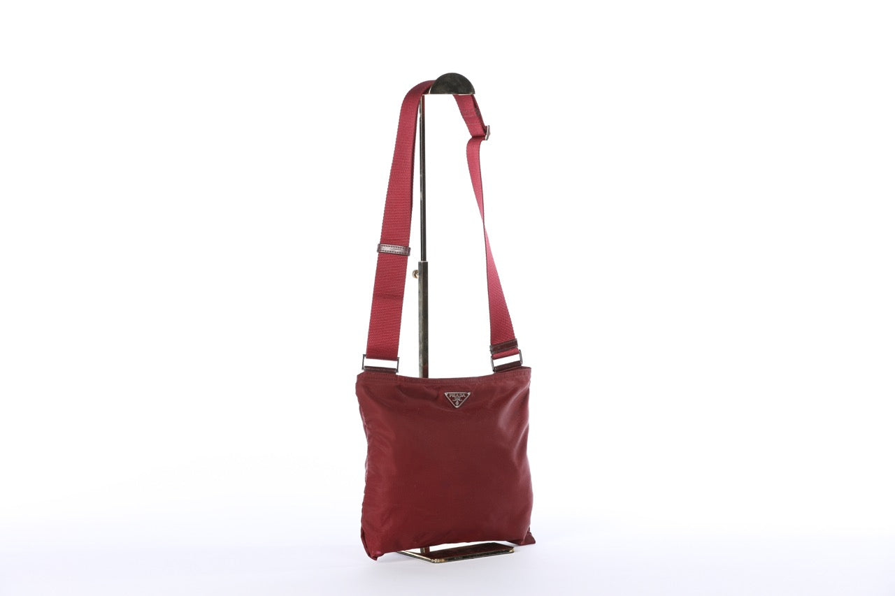 Prada Nylon Red WIne Small Crossbody Bag