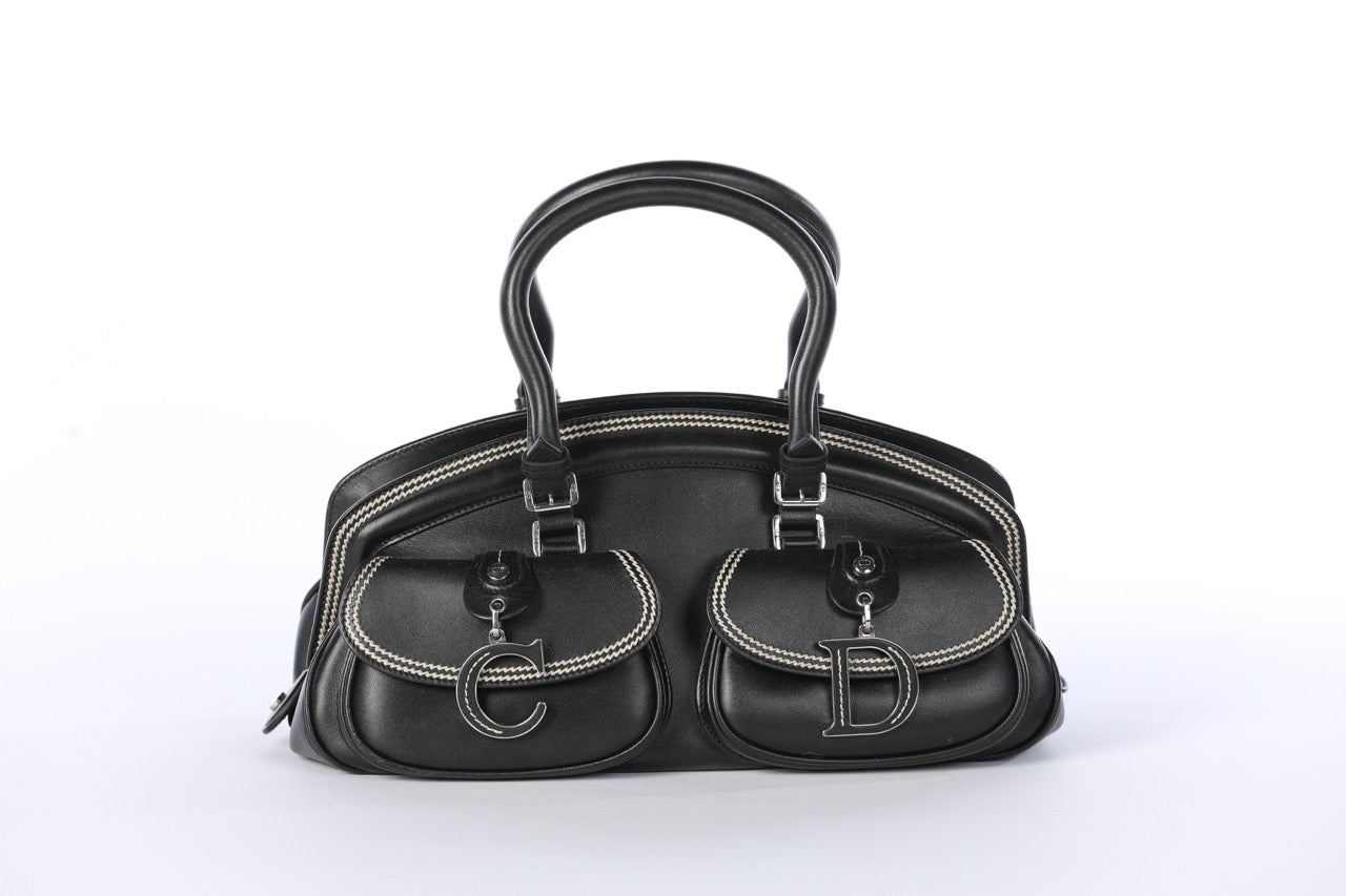 Christian Dior Black Detective Handbag w/ White Stitching