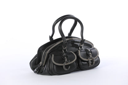 Christian Dior Black Detective Handbag w/ White Stitching