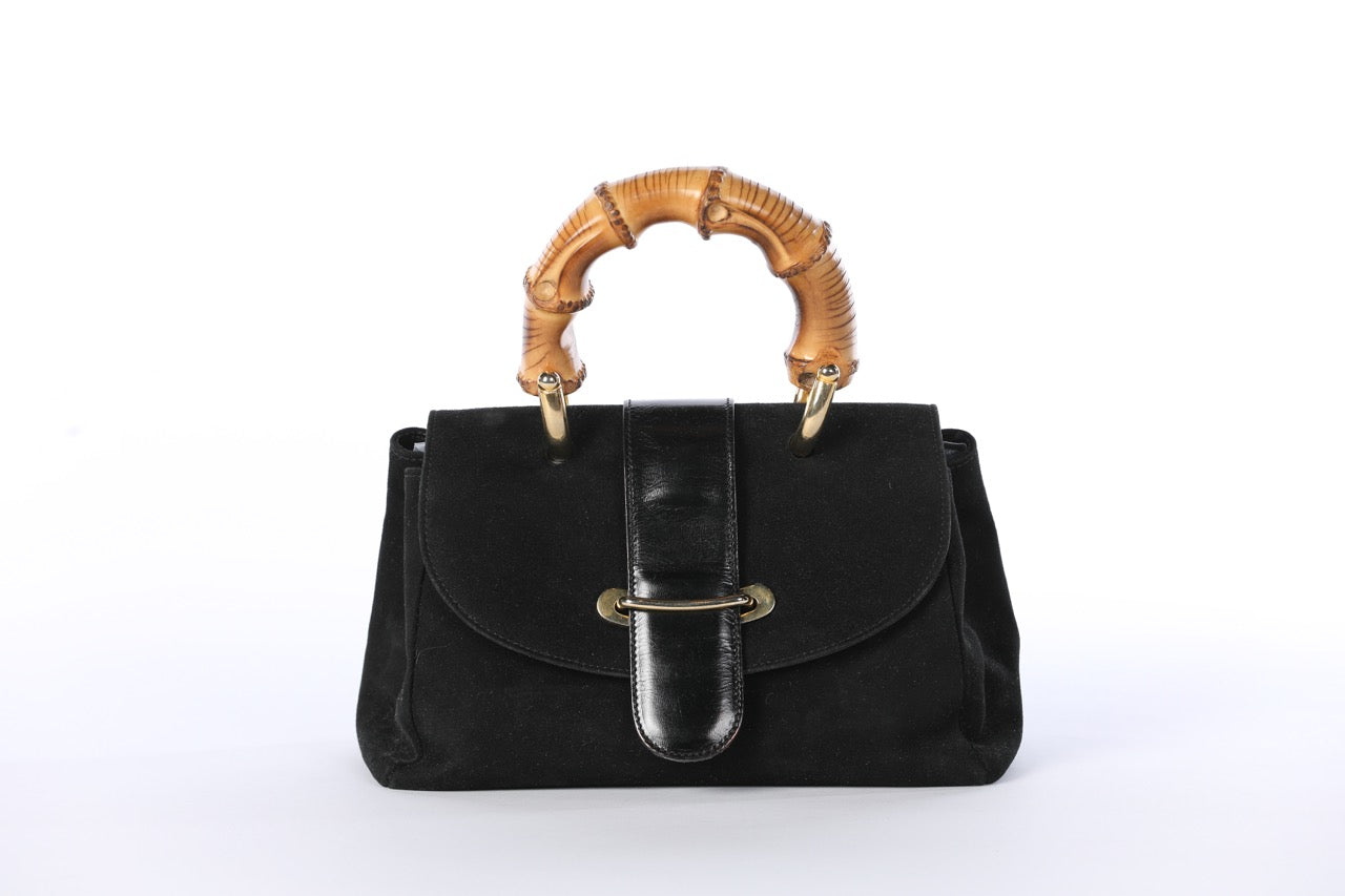 Di Marco Italy Black Suede Mini Bag w Large Bamboo Top Handle