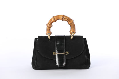 Di Marco Italy Black Suede Mini Bag w Large Bamboo Top Handle