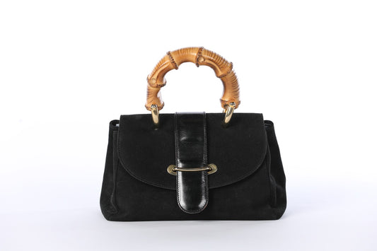 Di Marco Italy Black Suede Mini Bag w Large Bamboo Top Handle