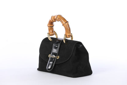 Di Marco Italy Black Suede Mini Bag w Large Bamboo Top Handle