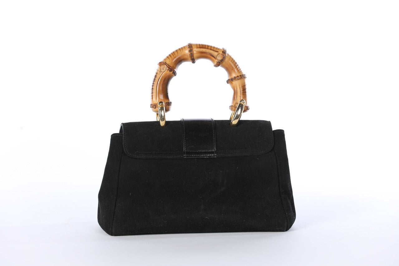 Di Marco Italy Black Suede Mini Bag w Large Bamboo Top Handle