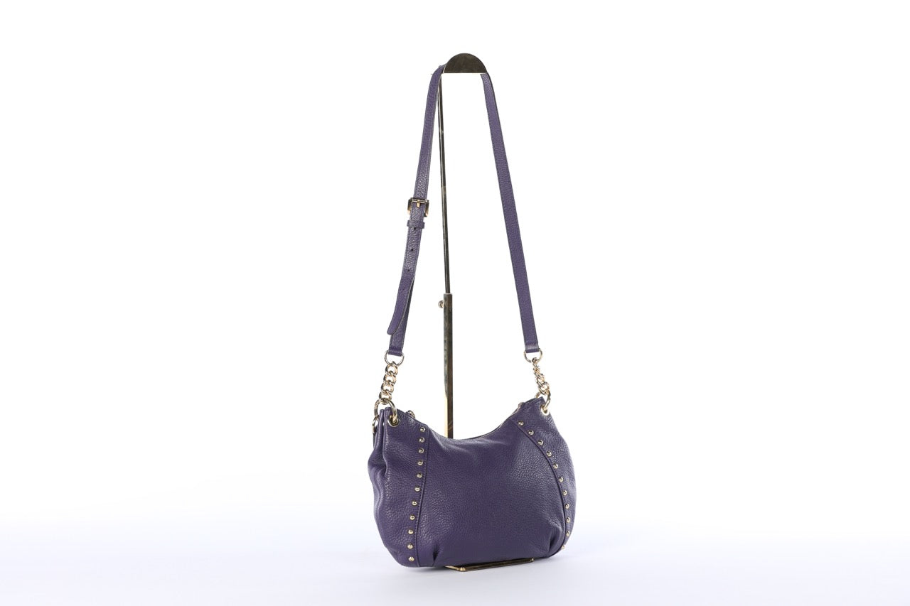 Michael Kors Purple Leather Hobo Crossbody/Shoulder Bag w Gold Hardware & Studs