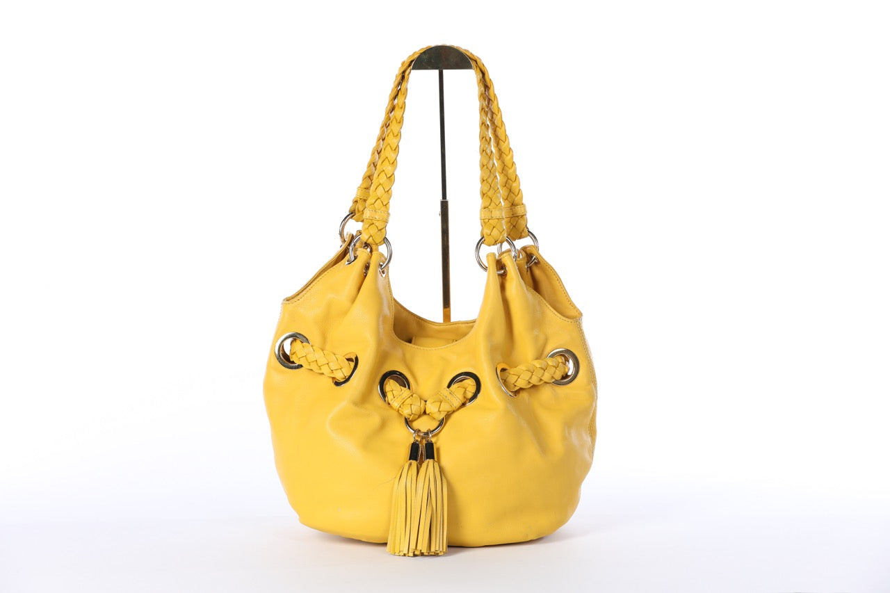 Michael Kors Yellow Large Buckle/Tote Bag w Braiding Details & Gold Hardware