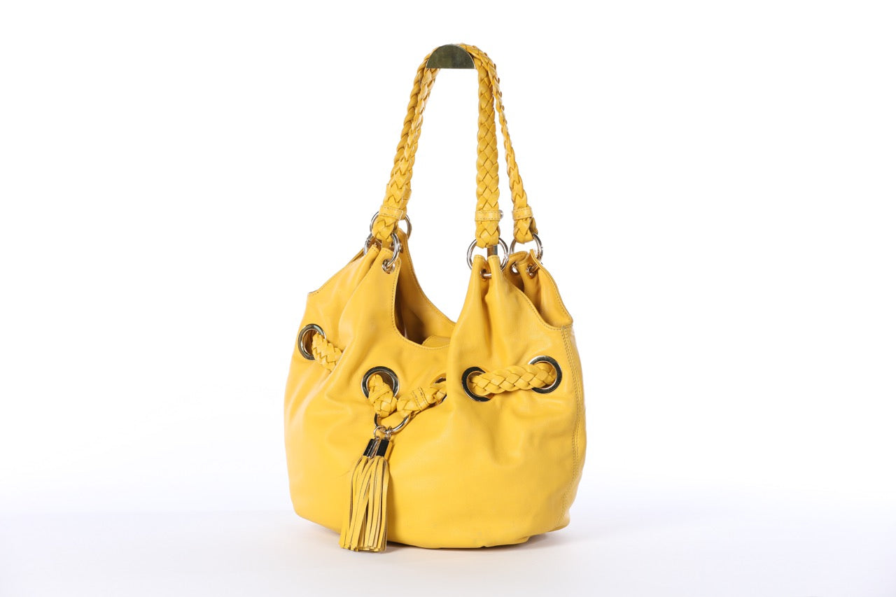 Michael Kors Yellow Large Buckle/Tote Bag w Braiding Details & Gold Hardware