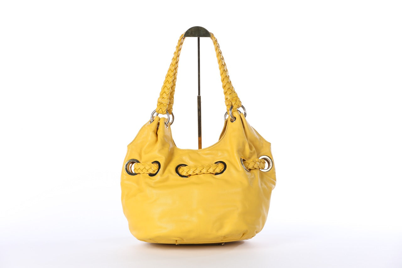 Michael Kors Yellow Large Buckle/Tote Bag w Braiding Details & Gold Hardware