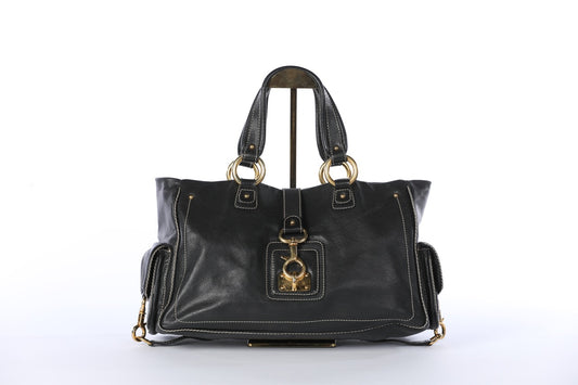 Marc Jacobs Black Leather Tote w Front Clip - Gold Hardware