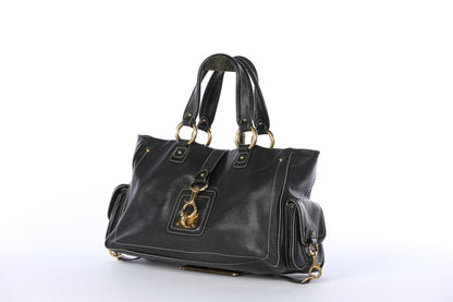 Marc Jacobs Black Leather Tote w Front Clip - Gold Hardware