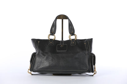 Marc Jacobs Black Leather Tote w Front Clip - Gold Hardware