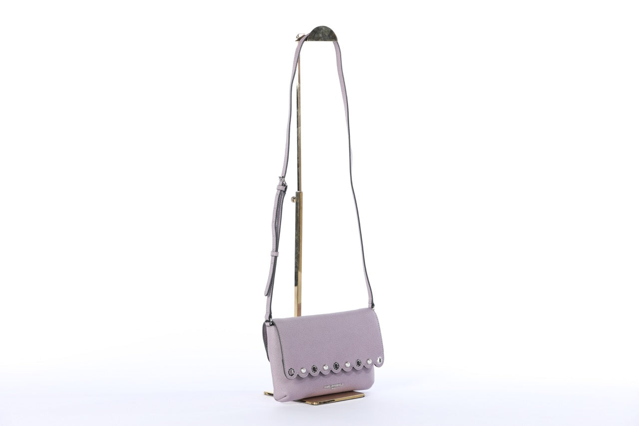Karl Lagerfeld Leather Cross Body Bag w/ Pearl & Gold Grommet Details