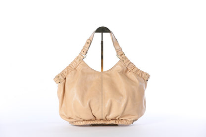 Kooba Tan Leather Shoulder Bag w/ Gold Hardware & Ruching Along Top