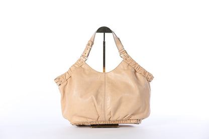 Kooba Tan Leather Shoulder Bag w/ Gold Hardware & Ruching Along Top