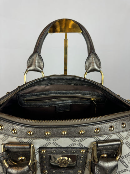 Versace Beige Metallic Leather Gold tone Hardware "Madonna Boston" Tote Bag