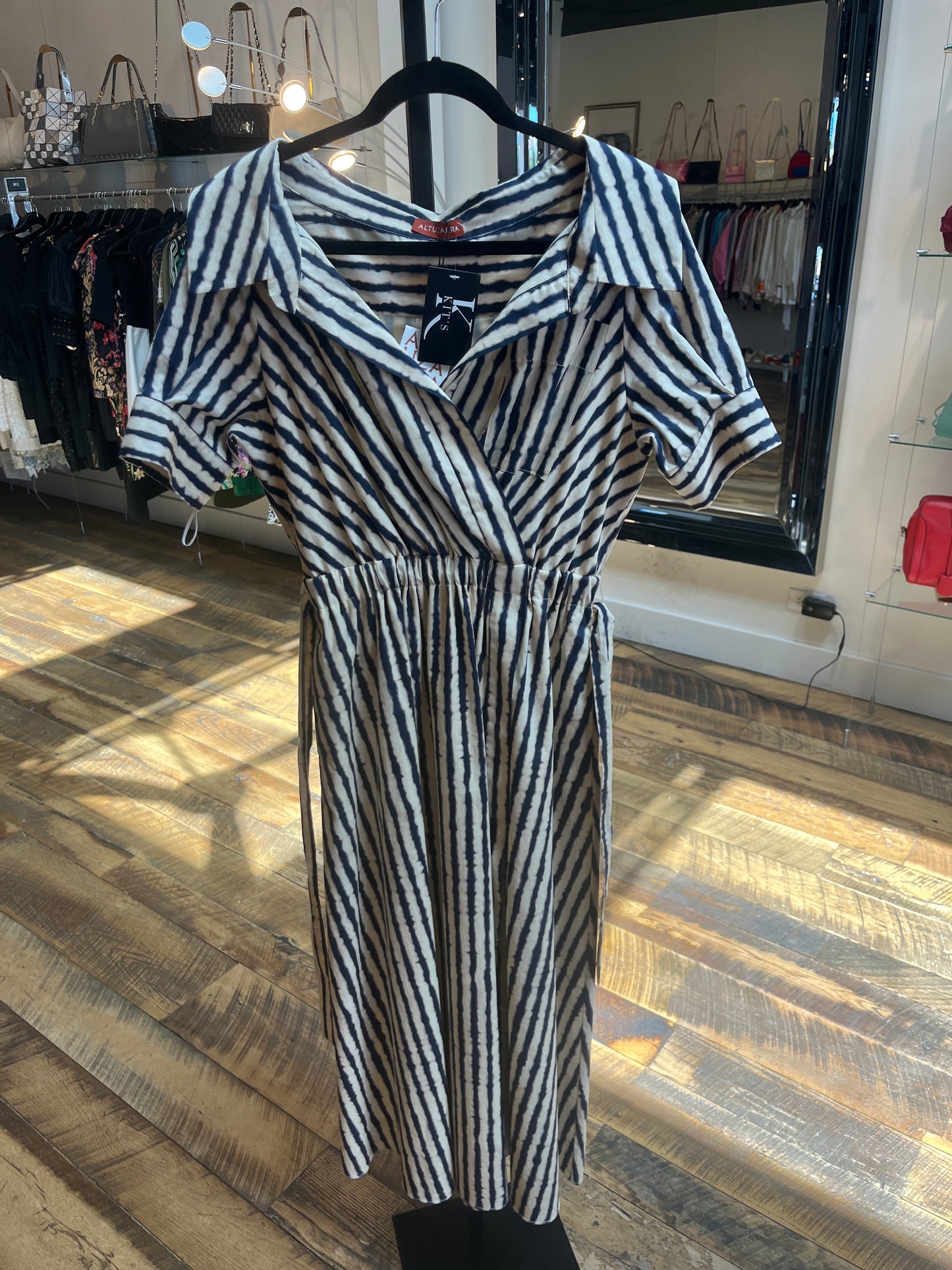 Altuzarra White & Striped Short-Sleeve Collared Midi Dress NWT
