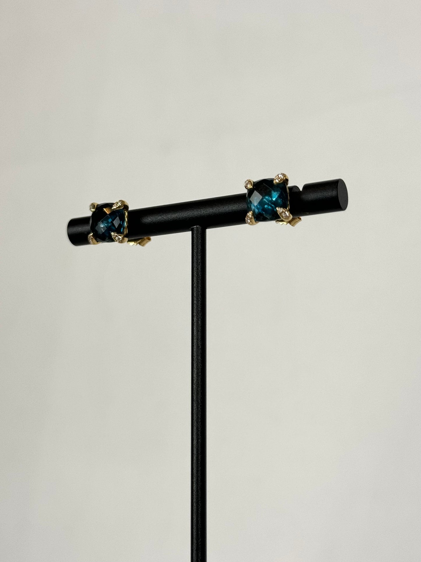 COMES with BOX - David Yuman 18K Yellow Gold Hampton Blue Topaz Stud Earrings