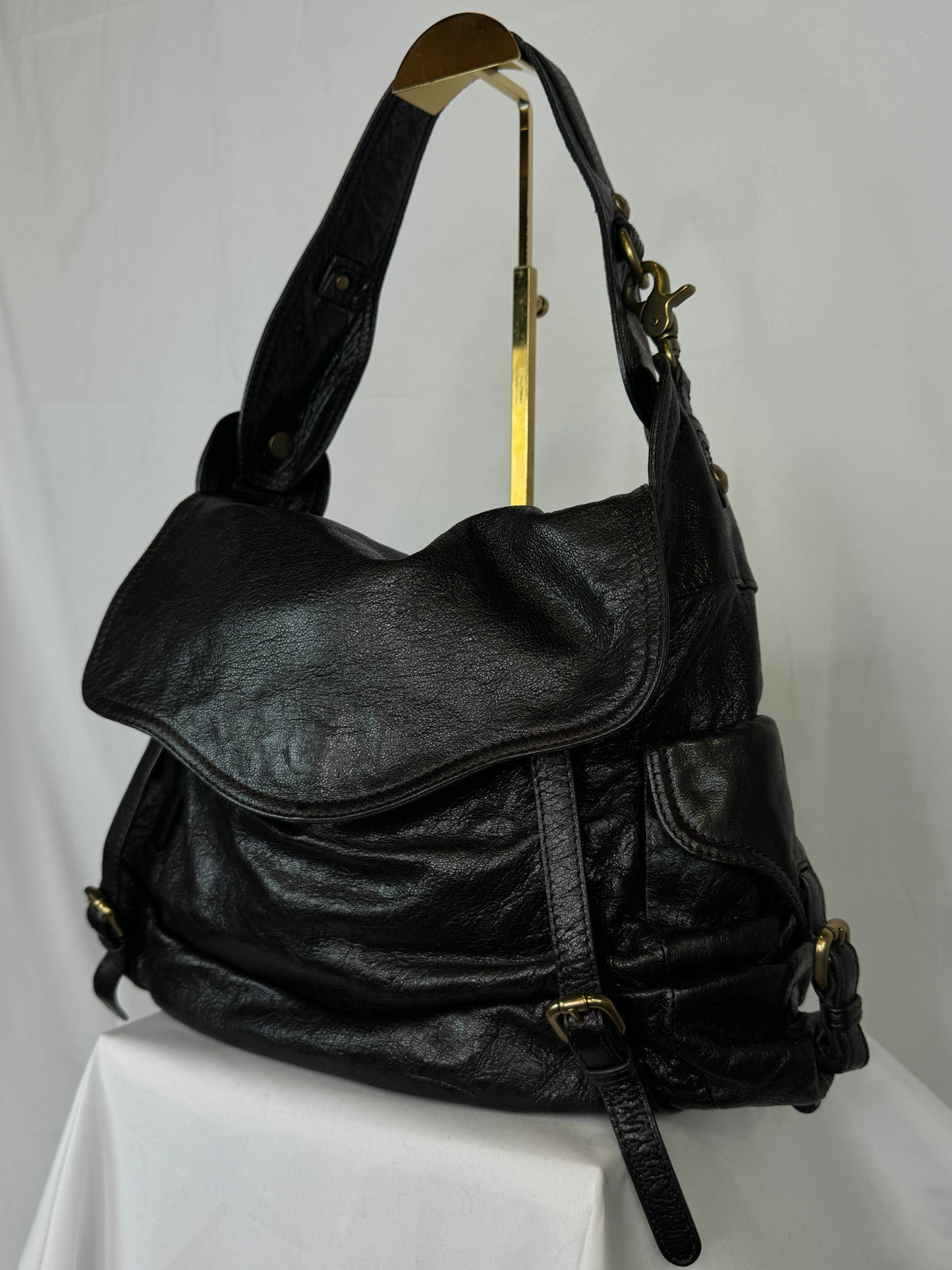 Kooba Dark Brown Shoulder Flap Bag w/ Bronze Hardware