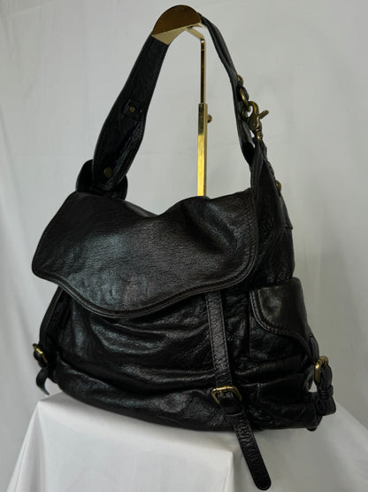 Kooba Dark Brown Shoulder Flap Bag w/ Bronze Hardware