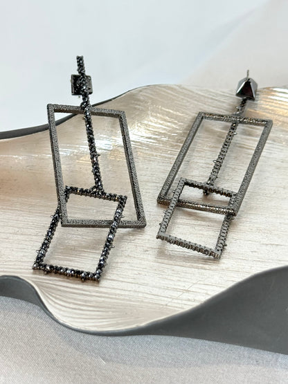 Alexis Bittar Dark Silver Metallic Geometric Dangle Earrings