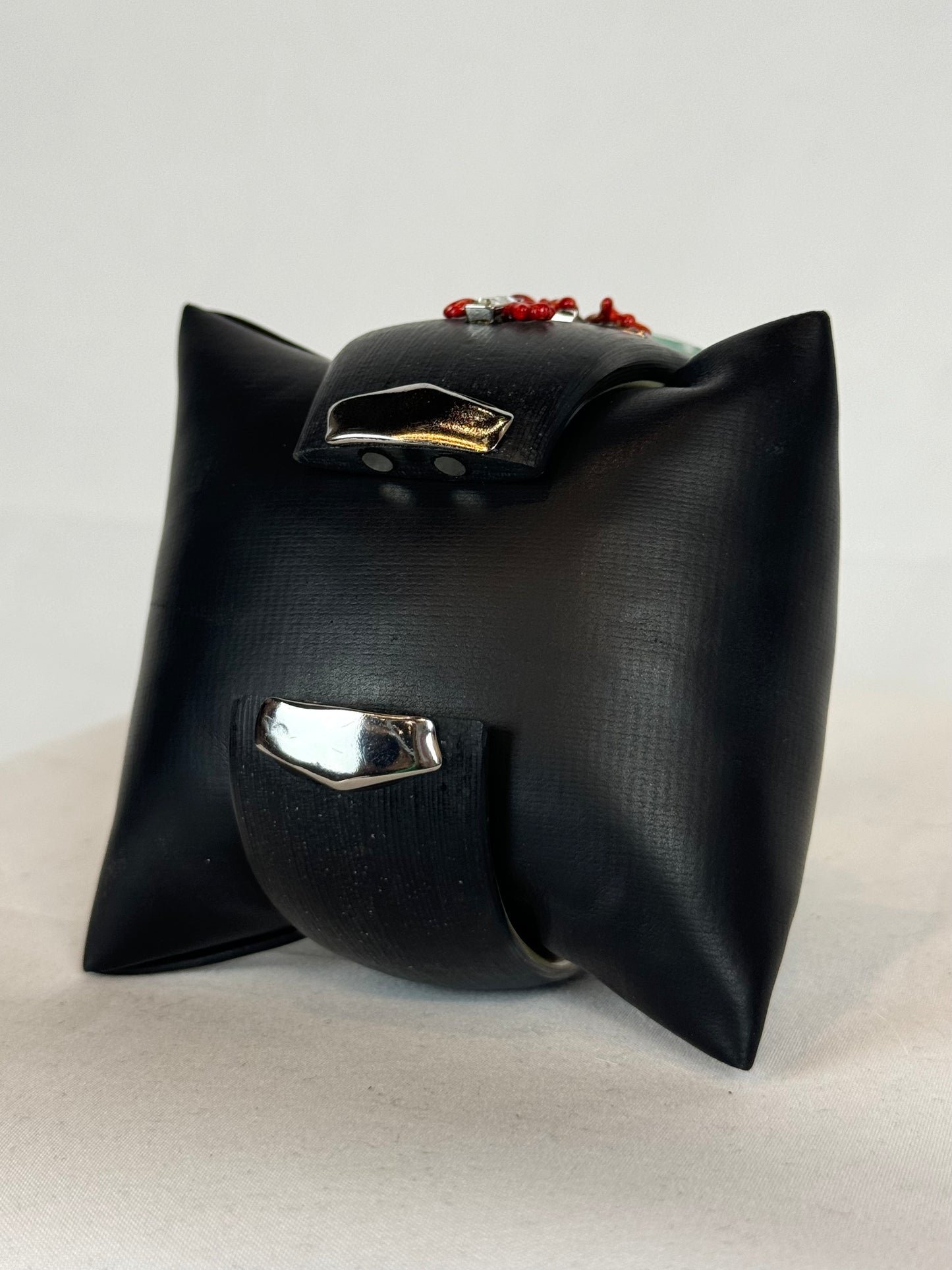 Alexis Bittar Black Matte Light Blue Red Crystal Cuff Bracelet (Matching Earrings)