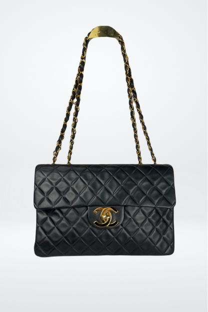 Chanel "Maxi Classic Double Flap Bag" Black w Gold Hardware