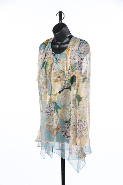 Gucci Purple/Blue/Yellow Floral Sheer Flouncy Long Sleeve Blouse