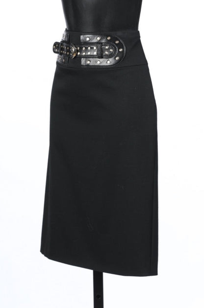 Gucci Black Knee-Length Front Buckle Skirt w Studs