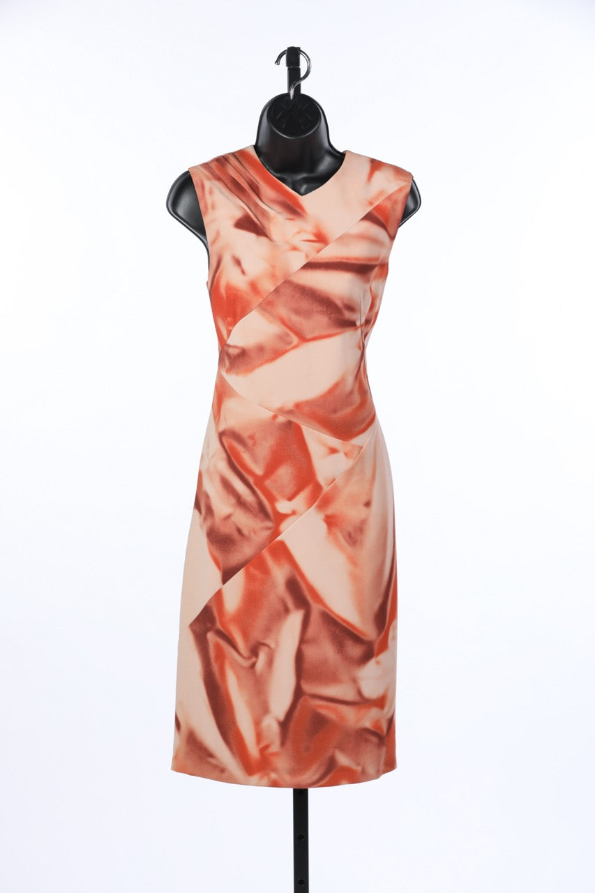 Bottega Veneta Rust and Tan Abstract Printed Sleeveless Dress