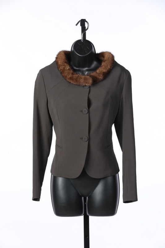 Fendi Cropped Large Button Fur Collar Trim Jacket