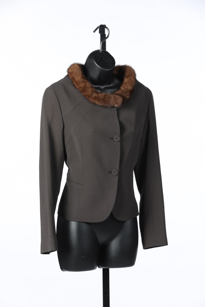 Fendi Cropped Large Button Fur Collar Trim Jacket